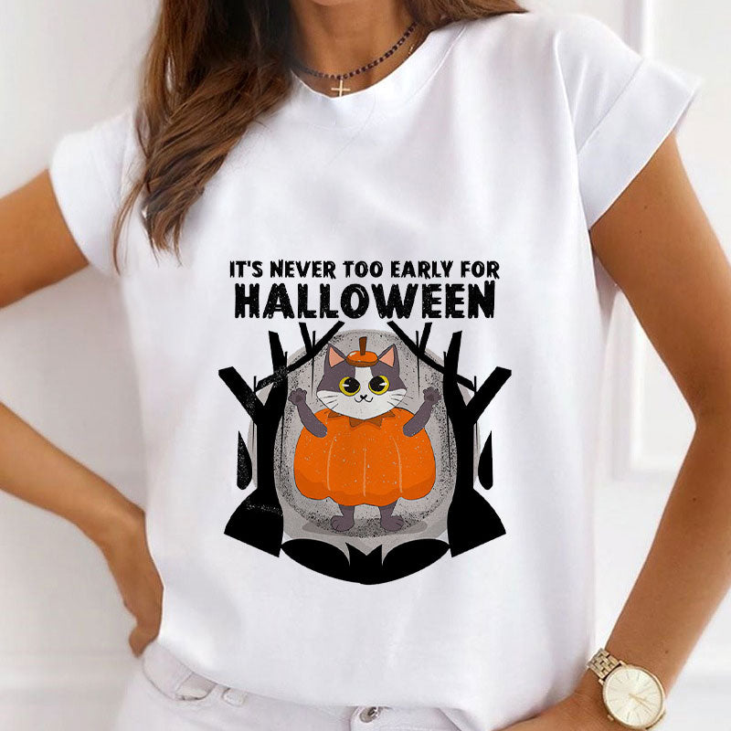 I Love Halloween Ladies White T-Shirt H