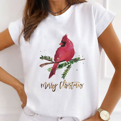 Christmas Cute Birds Women White T-Shirt B