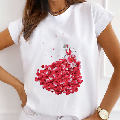 Girl And Flowers White T-Shirt