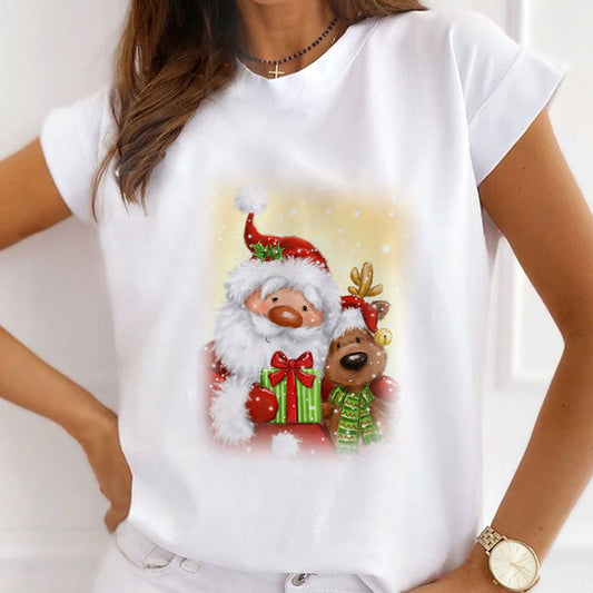 2021 Christmas Fashion Women White T-Shirt N