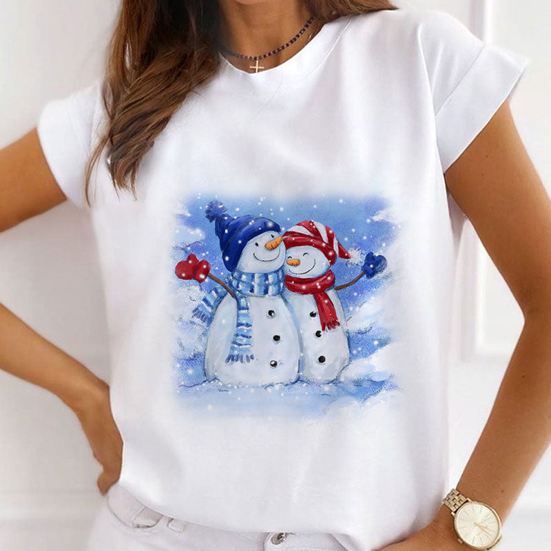 2021  Beautiful Christmas Women White T-Shirt A