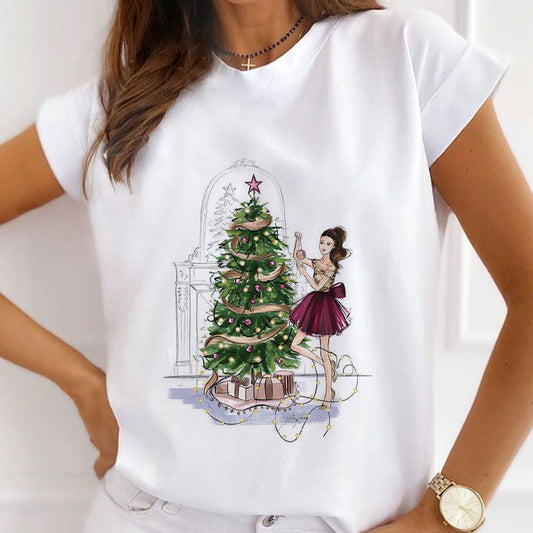 HAPPY Christmas Women White T-Shirt U