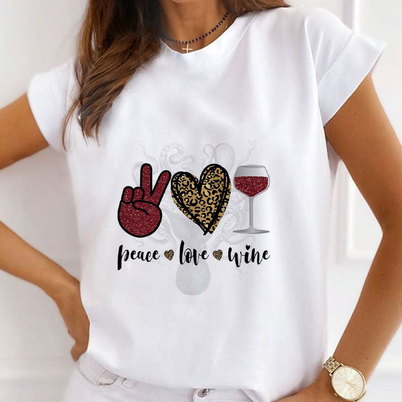 Peace&Love&Wine Women White T-Shirt