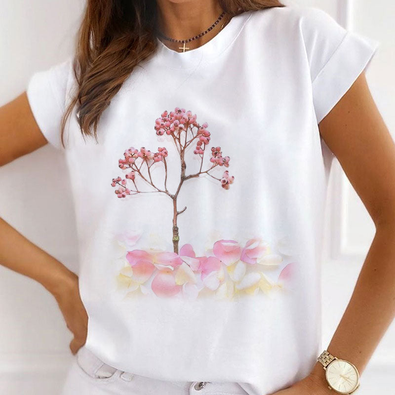 Style C£ºBeautiful Dresses With Flowers Women White T-Shirt