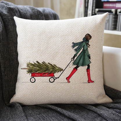 Christmas Themed Linen Pillowcase