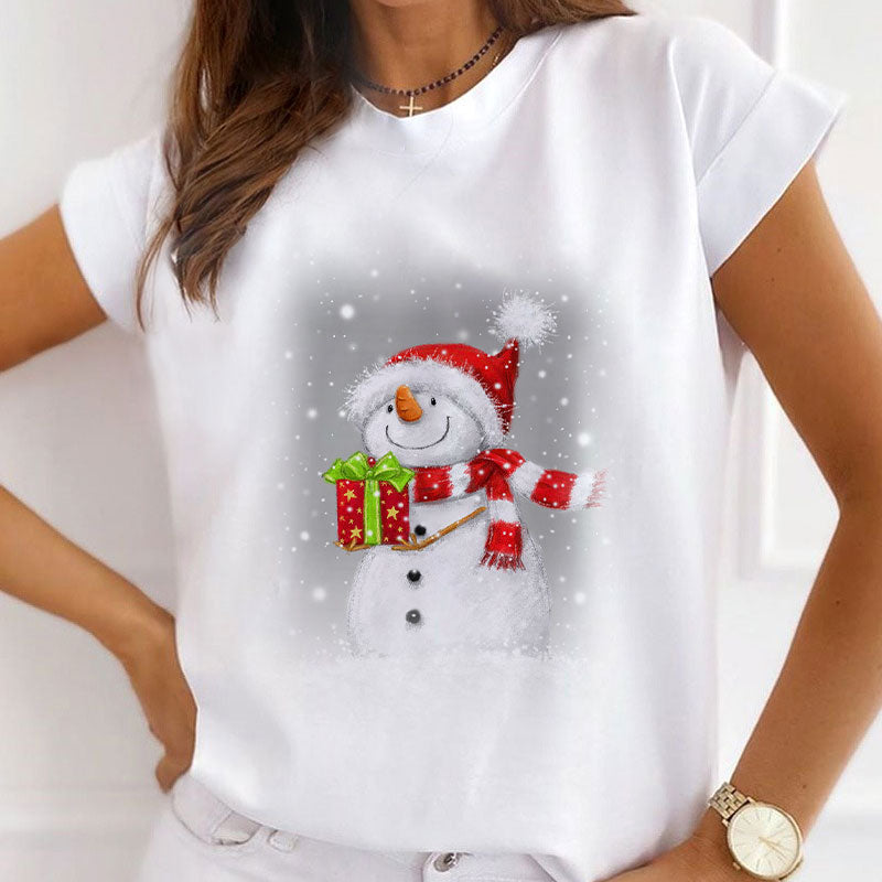 2021 Christmas Fashion Ladies White T-Shirt M