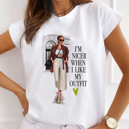 Style W :  Comfortable life Female White T-Shirt