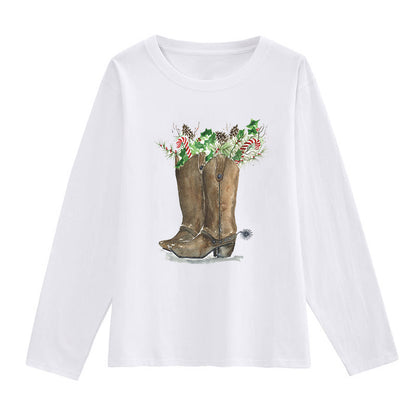 Christmas Western Boots White T-Shirts