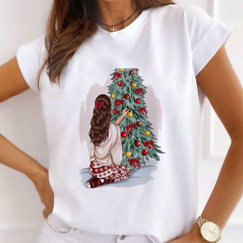 Hello Christmas Women White T-Shirt R