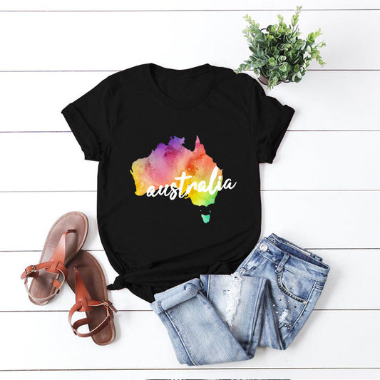 Rainbow Map Printed Color T-shirt