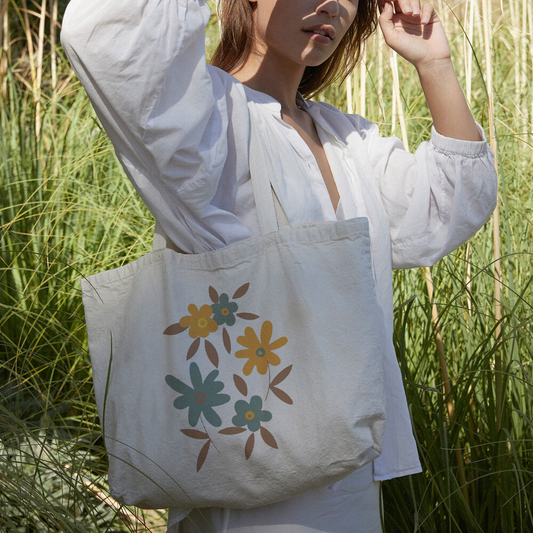 GREEN-YELLOW CHAMOMILE CANVAS BAG