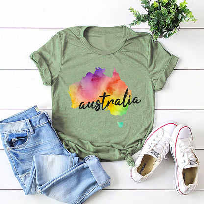 Rainbow Map Printed Color T-shirt