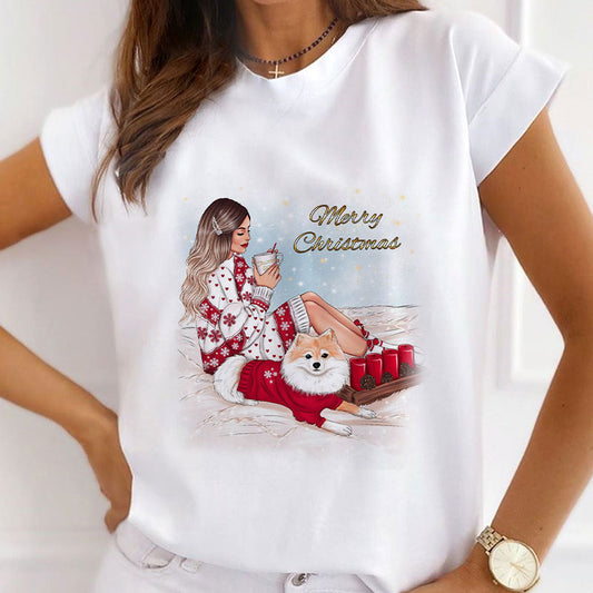 Hello Christmas Women White T-Shirt S