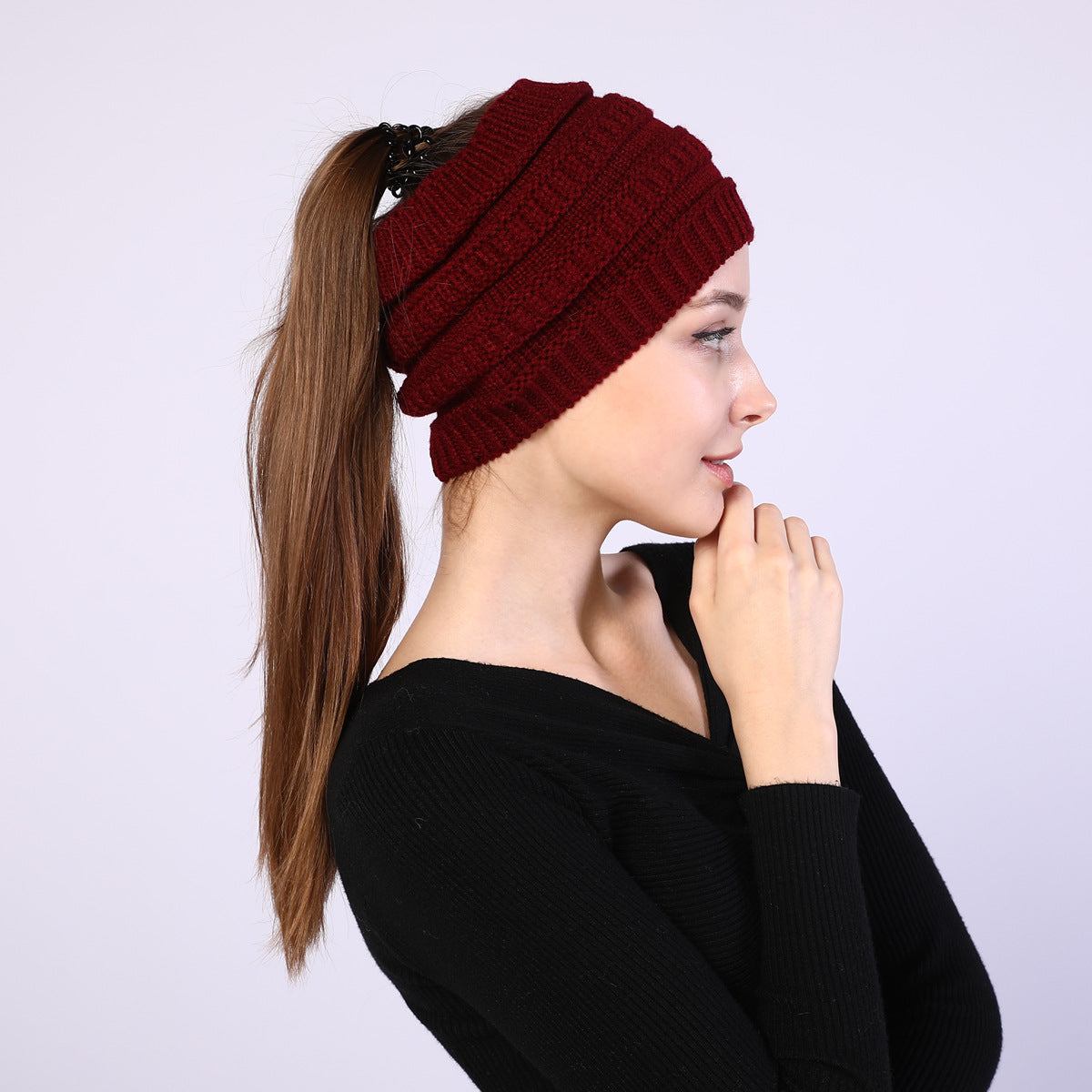 Empty Top Ponytail Knitted Hat