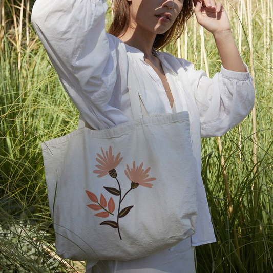 PINK-ORANGE DAISY CANVAS BAG