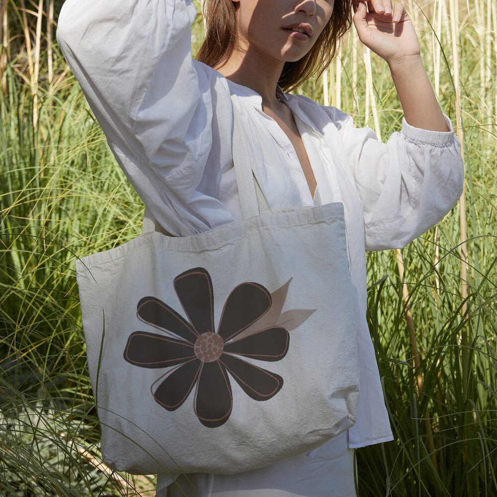 DARK BROWN DAISY CANVAS BAG