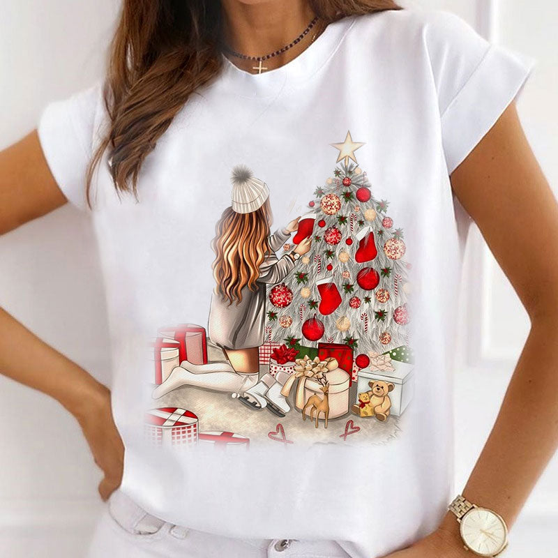 Merry Christmas Women White T-Shirt L