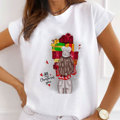 HELLO 2021 Christmas Women White T-Shirt P