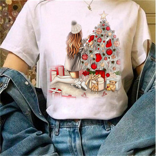 Merry Christmas Women White T-Shirt L