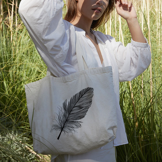 BLACK FEATHER CANVAS BAG