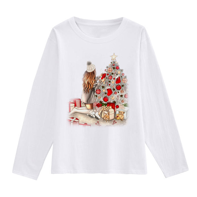 Merry Christmas Women White T-Shirt L