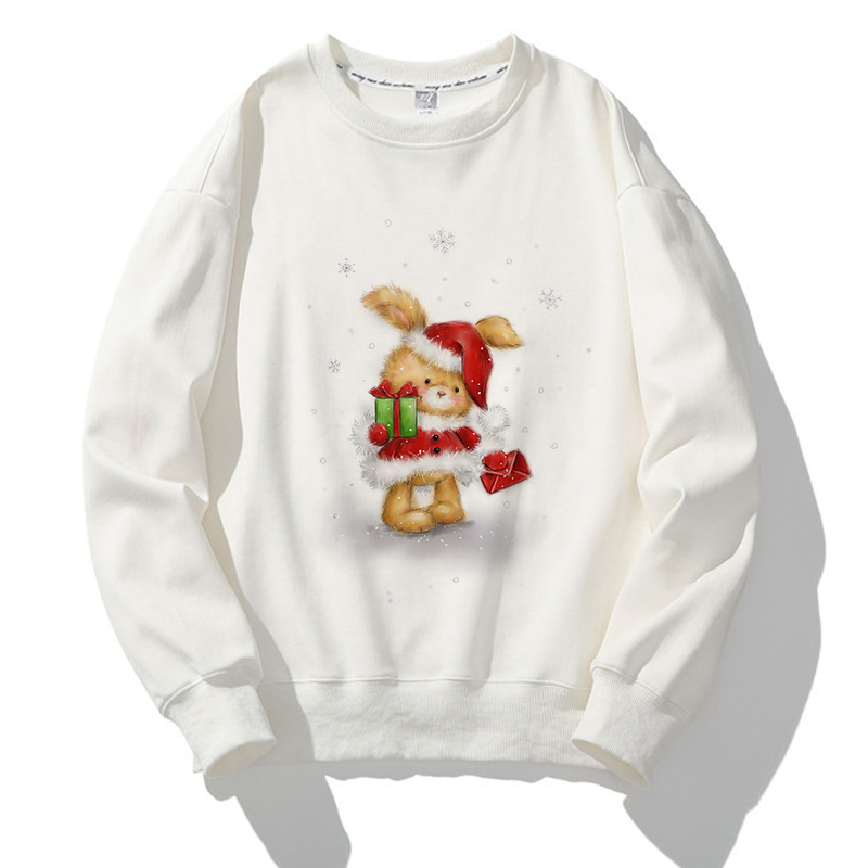 Lovely Christmas O-Neck White Sweater Q