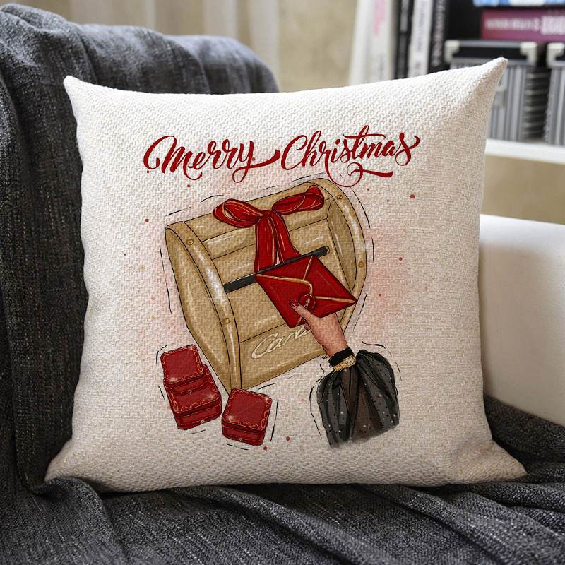 Christmas Themed Linen Pillowcase