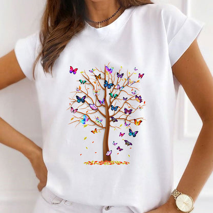 Colorful Tree White T-shirt Women D