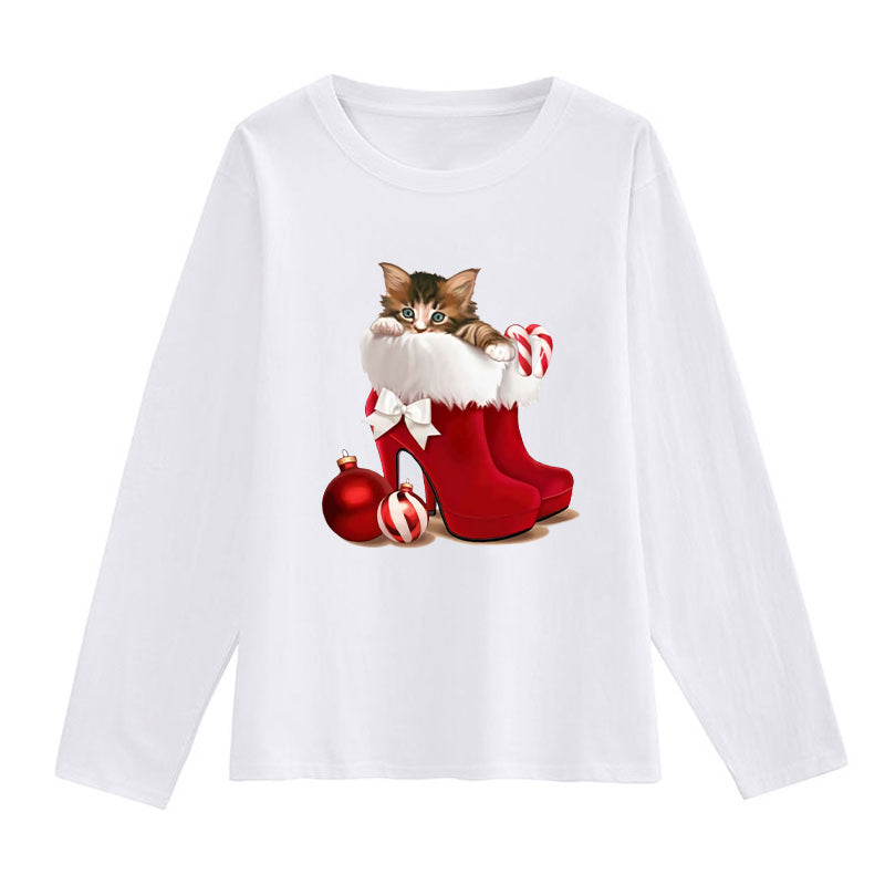 2022 Christmas Cute Cat White T-Shirt