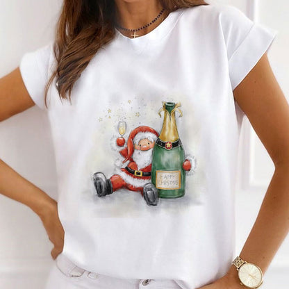Hello Christmas Women White T-Shirt V