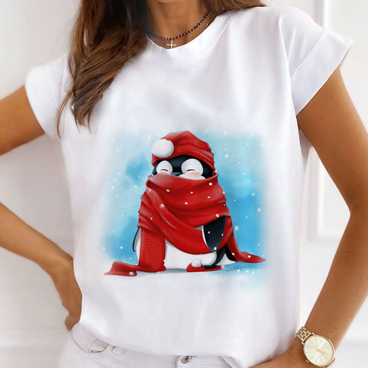 2021 Beautiful Christmas Women White T-Shirt C