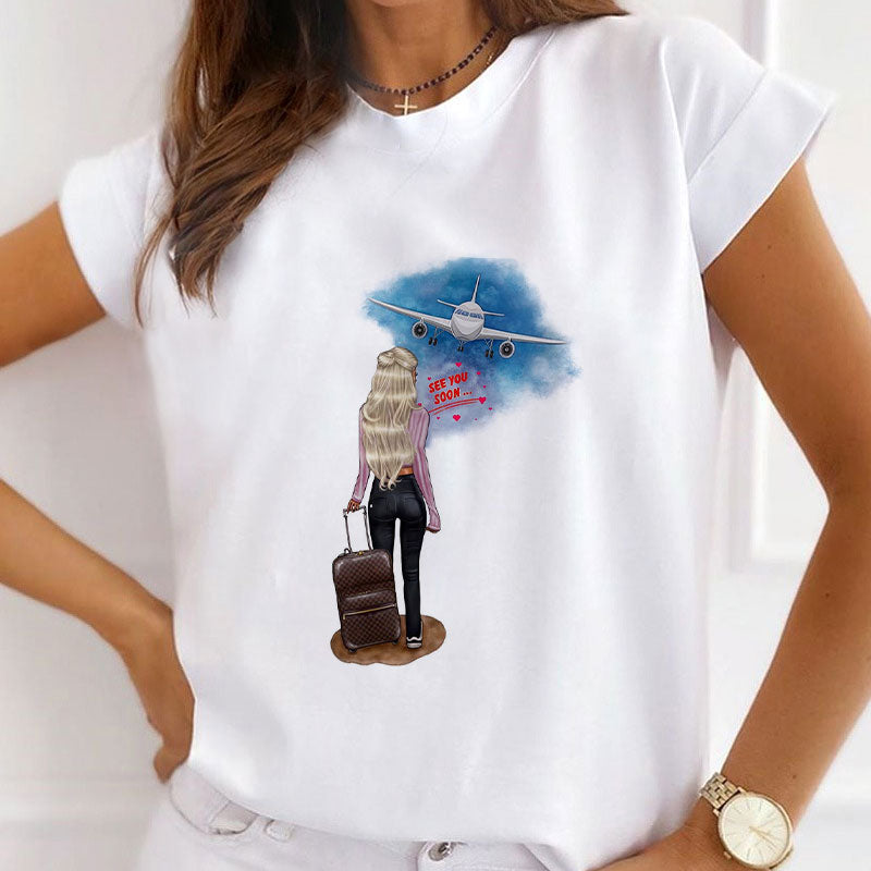 Style B£º Happiness Is Simple Women White T-Shirt