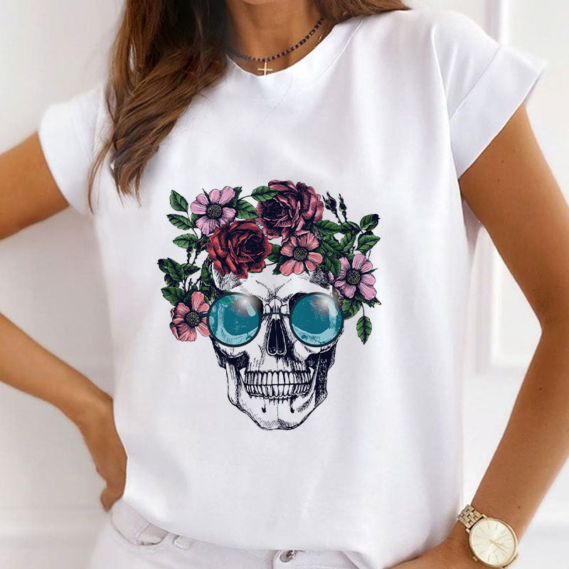 Style A£ºSkull and Flower White T-Shirt