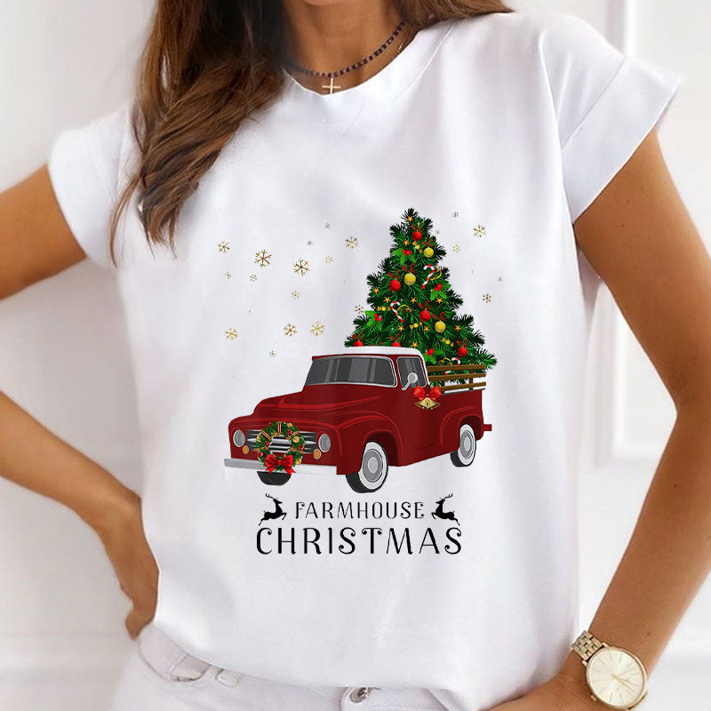 2021 Christmas Fashion Women White T-Shirt O