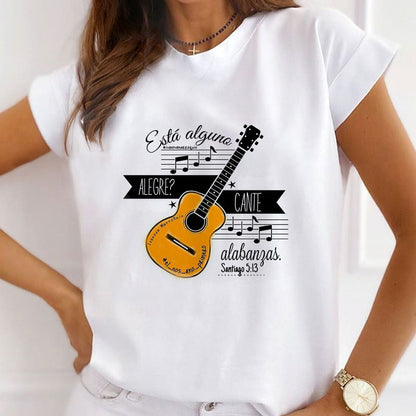 Style D :   Music Lovers Female White T-Shirt