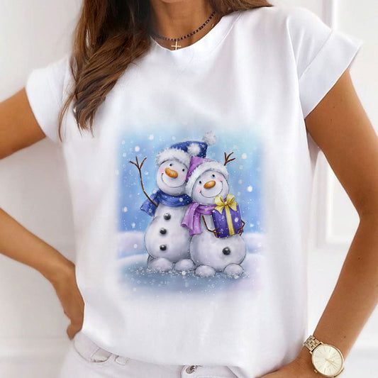 2021 Beautiful Christmas Women White T-Shirt W