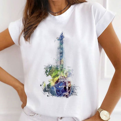 Style F :   Music Lovers Female White T-Shirt