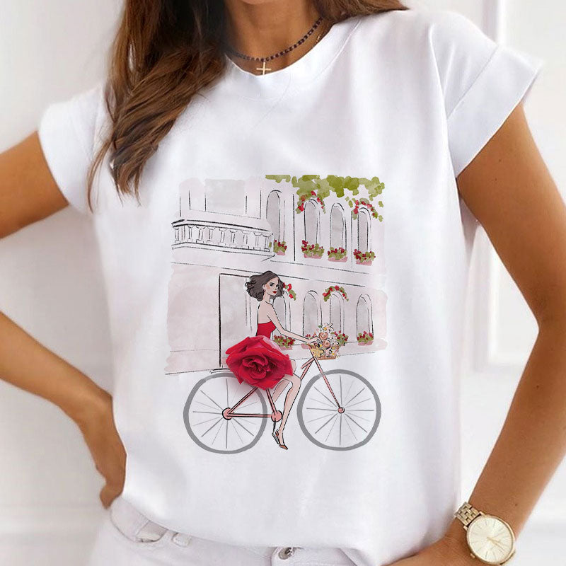 Style G£º A Flower For You Women White T-Shirt