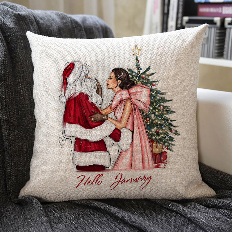 Christmas Themed Linen Pillowcase