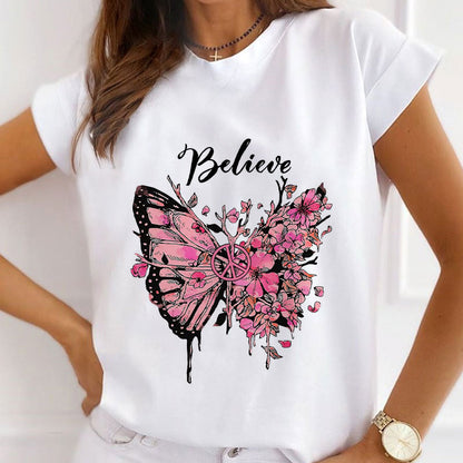 Beautiful Butterfly White T-Shirt For Women Q