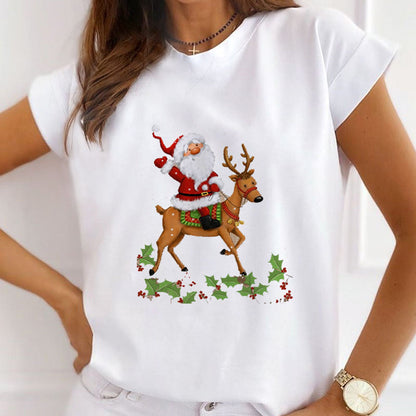2021 Christmas Fashion Women White T-Shirt F