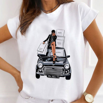 Girl And Her Car Women White T-Shirt O