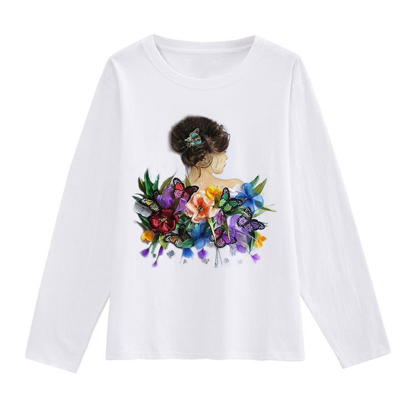 Flower And Fashion Girl White T-Shirt J