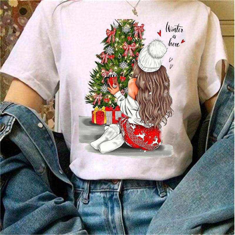 Merry Christmas Women White T-Shirt P