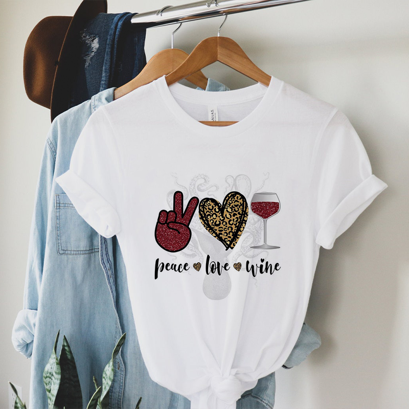 Peace&Love&Wine Women White T-Shirt