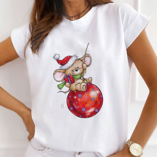 HAPPY NEW YEAR Christmas Ladies White T-Shirt D