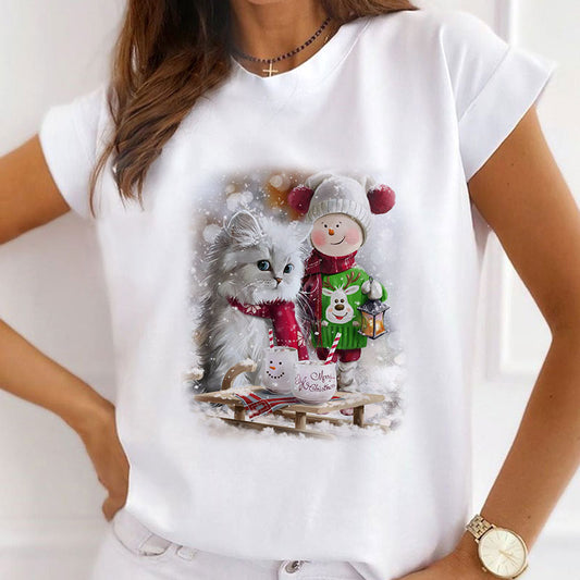 2021 HAPPY NEW YEAR Christmas Women White T-Shirt F