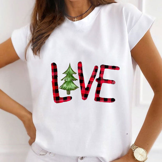 2021 Christmas Fashion Ladies White T-Shirt J