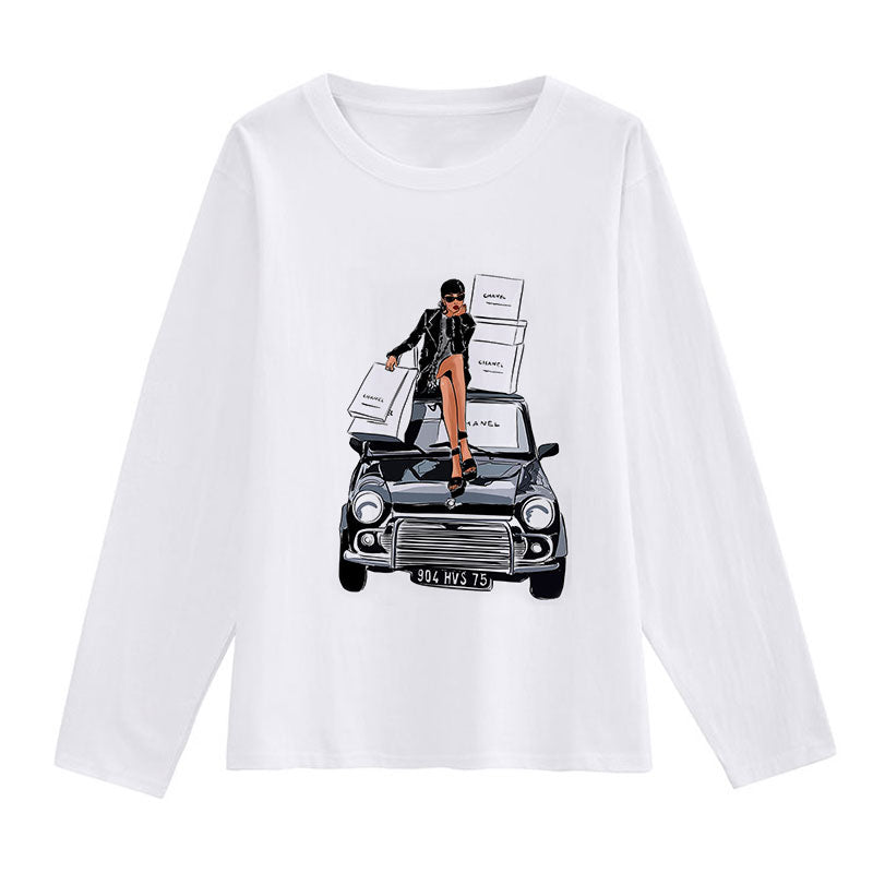 Girl And Her Car Women White T-Shirt O