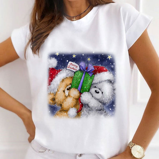 2021 Beautiful Christmas Women White T-Shirt Y